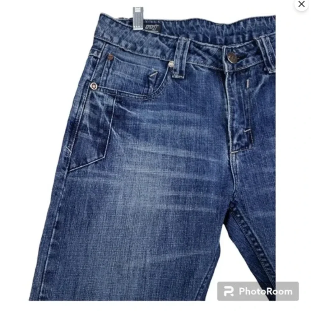 RRJ Original Jeans Men's Straight Blue Jeans Size 34 Blue Embroidered 5 Pocket